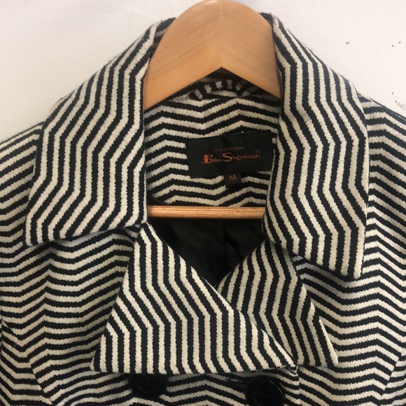 Ben Sherman Black White Striped Pea Coat Size M - Picture 5 of 16